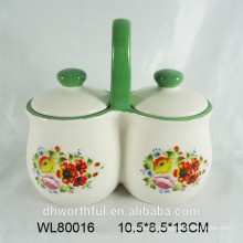 Ceramic condiments jar w/ flower decal